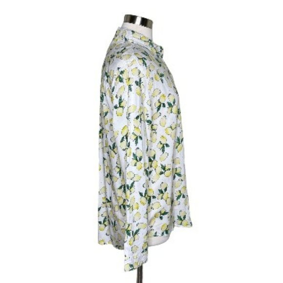 Beachlunchlounge L lemon print button up shirt white yellow - Picture 4 of 7